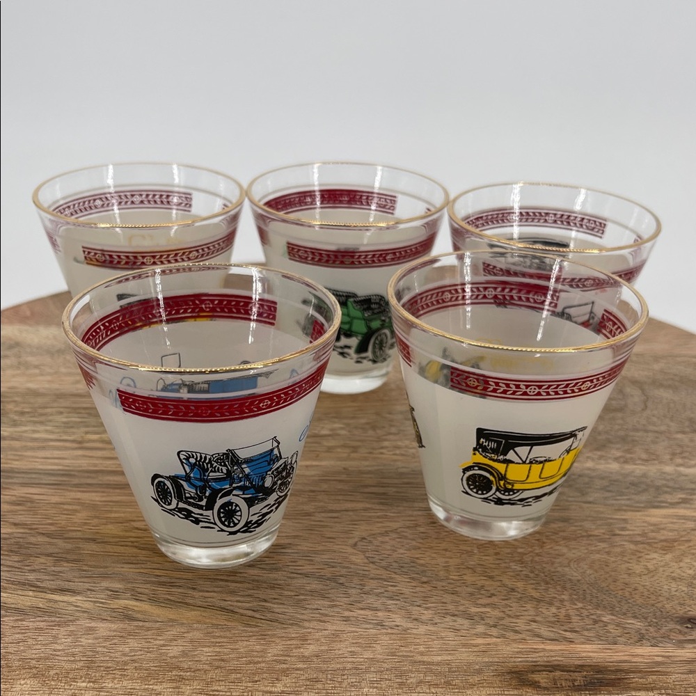 Vintage Hazel-Atlas Shot Glasses Antique Car Designs- Set of 5